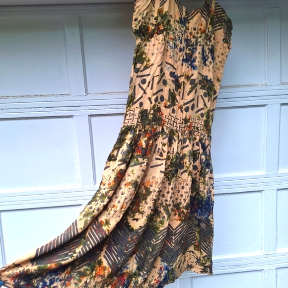 Camo Dress Camoflage Painted Tribal Batik Abstract Vintage Retro Dress 90s 80s - Picture 15 of 16